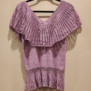 Chic Purple Crochet Blouse with Ruffles